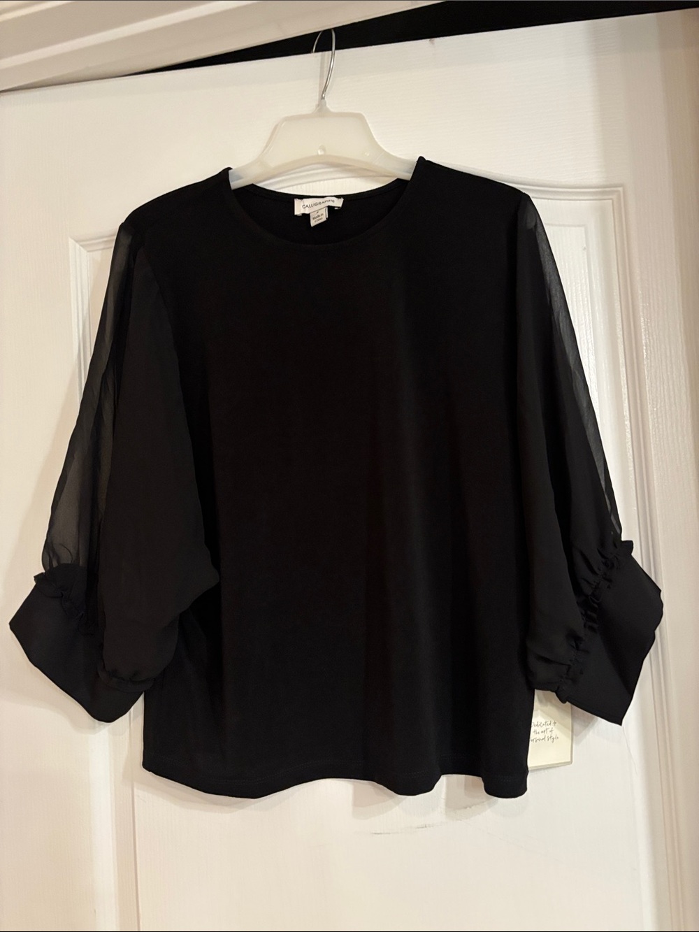 NWT Black Sheer-Sleeve Blouse with Ruffle Cuffs